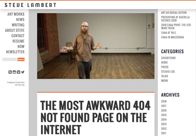 steve lambert websitesinden 404 hata mesajı örneği